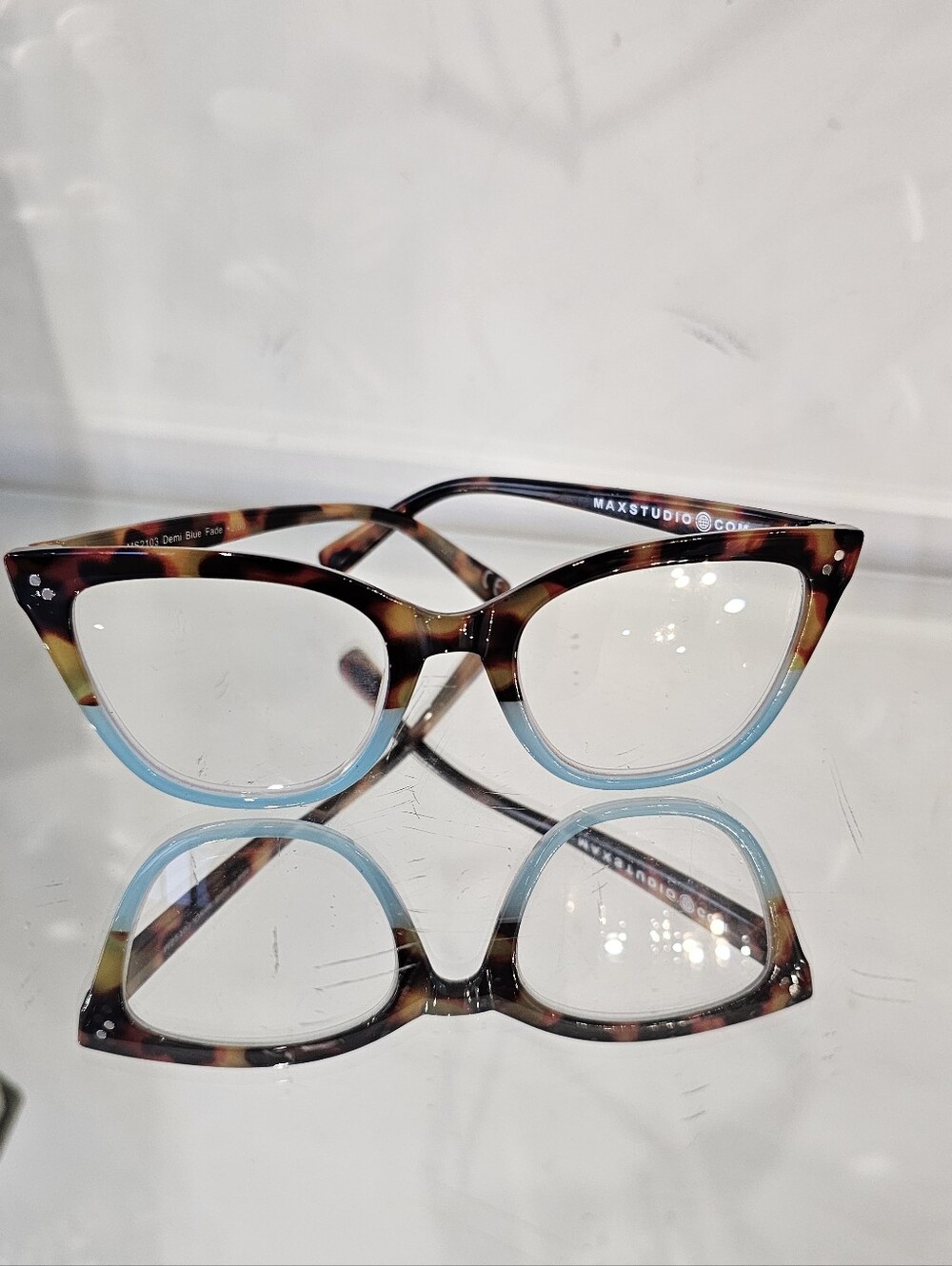 Max Studio Tortoiseshell and Light Blue Fade Cat-Eye Glasses